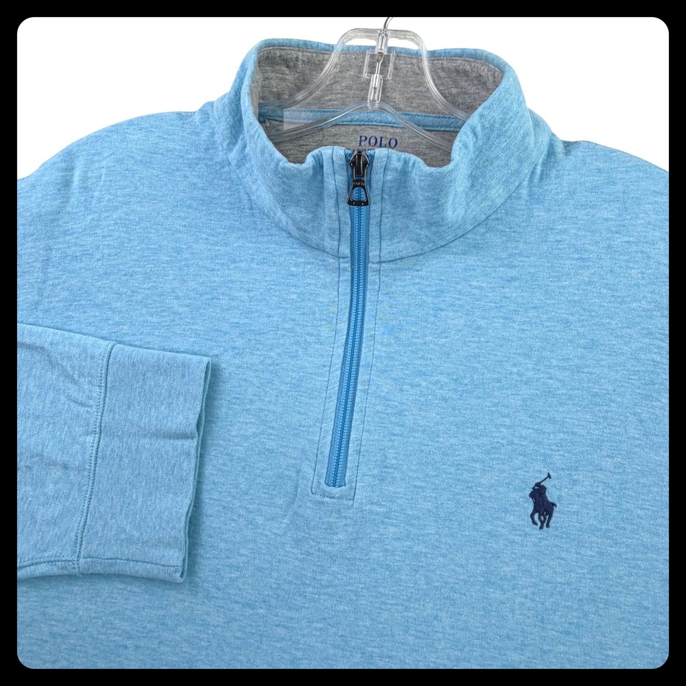 Polo Ralph Lauren Quarter Zip Pullover Men XXL Aqua Blue Performance Pony Logo